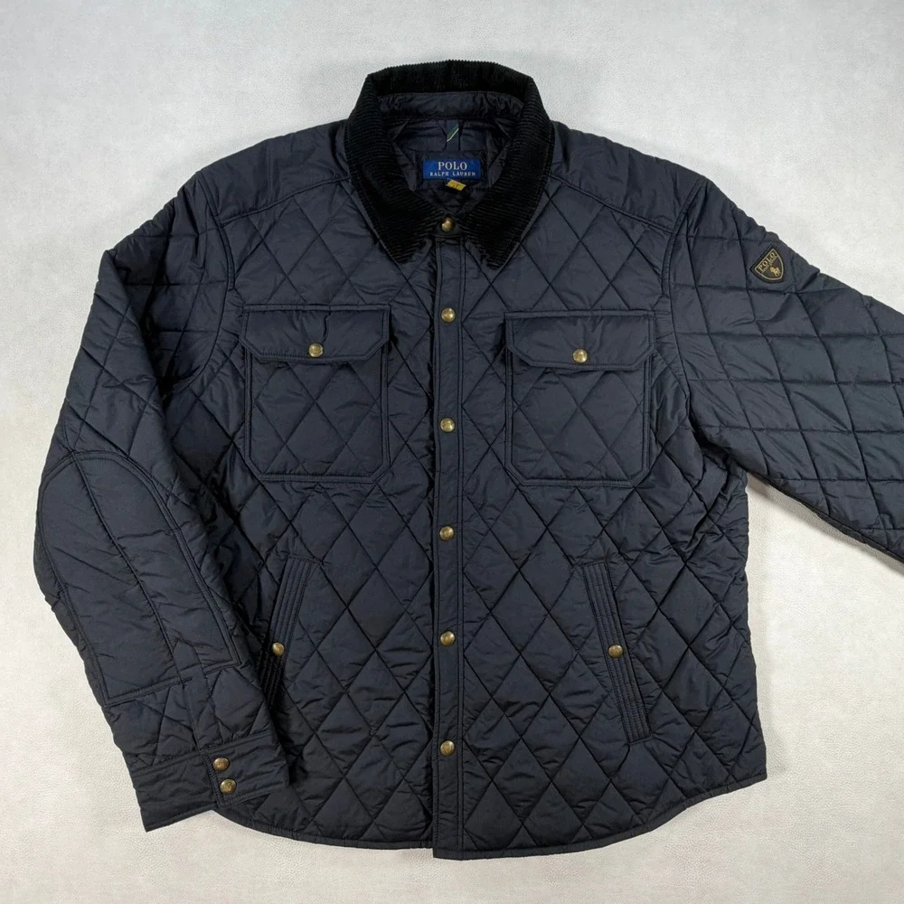Polo Ralph Lauren Mens XXL The Beaton Quilted Jacket Navy Coat Corduroy Collar